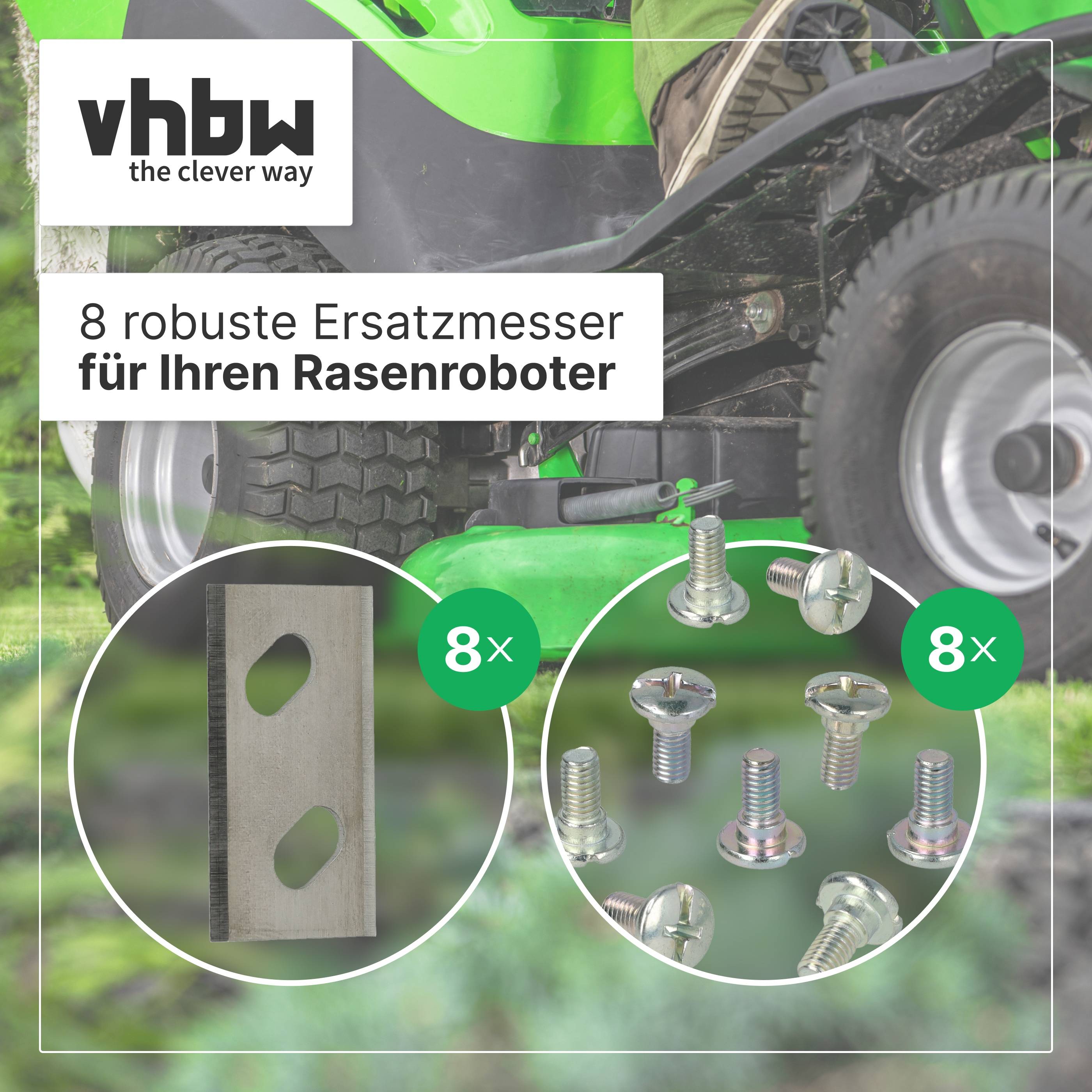 vhbw 8x Ersatz-Messer kompatibel mit Robomow RK 2000 PRO | RK 3000 Pro Rasenmäher - Ersatzklinge Silber-1
