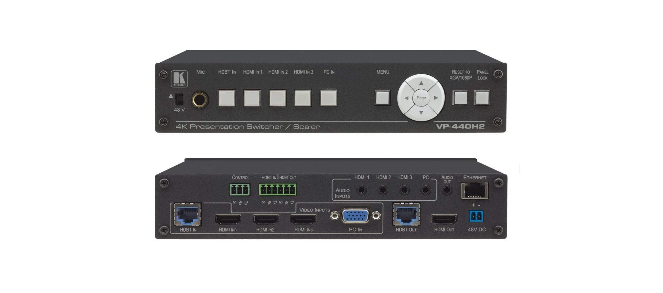 Kramer VP-440H2 Kompakter4K 4: 4: 4 Präsentationsumschalter / Scaler, 5 Eingänge, HDBaseT & HDMI Ausgänge gleichzeiti-0