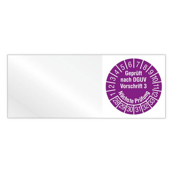 Kabelprüfplakette, Geprüft nach DGUV Vorschrift 3, Nächste Prüfung, 2028, Vinylfolie, 50x 20 mm, Heft