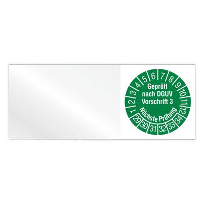 Kabelprüfplakette, Geprüft nach DGUV Vorschrift 3, Nächste Prüfung, 2029, Vinylfolie, 50x 20 mm, Heft-0
