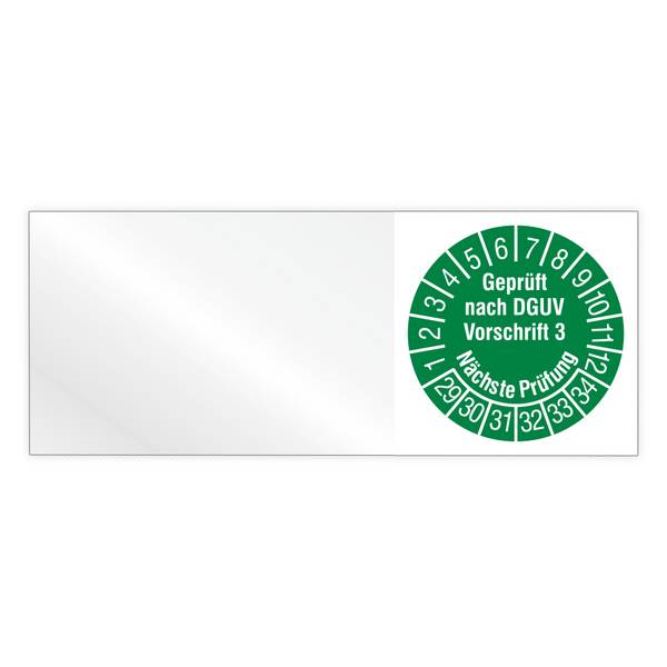 Kabelprüfplakette, Geprüft nach DGUV Vorschrift 3, Nächste Prüfung, 2029, Vinylfolie, 50x 20 mm, Heft