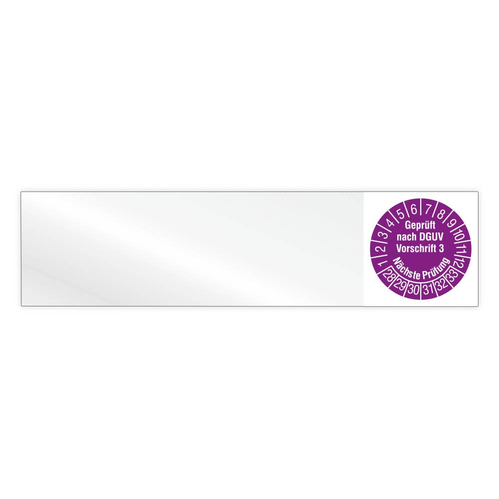 Kabelprüfplakette, Geprüft nach DGUV Vorschrift 3, Nä. Prüfung, 2028, Vinylfolie, 100 x 25 mm, Heft-0