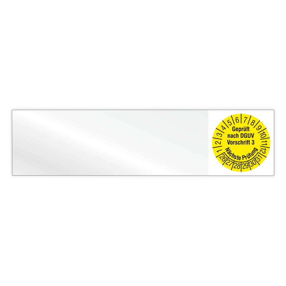 Kabelprüfplakette, Geprüft nach DGUV Vorschrift 3, Nä. Prüfung, 2026, Vinylfolie, 100 x 25 mm, Heft-0