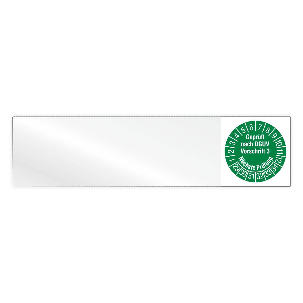 Kabelprüfplakette, Geprüft nach DGUV Vorschrift 3, Nä. Prüfung, 2029, Vinylfolie, 100 x 25 mm, Heft-0