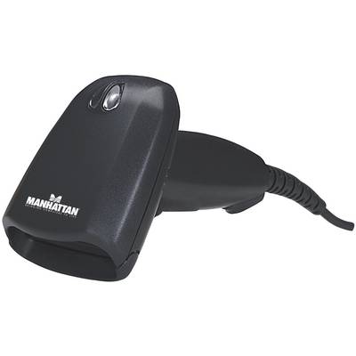 Ein Handscanner der Marke Manhattan in Schwarz mit einem langen Kabel, geeignet für das Scannen von Barcodes und Dokumenten.