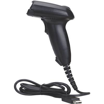 Schwarzer Handscanner mit USB-Anschlusskabel.