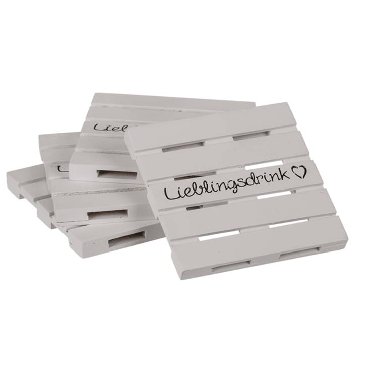 4 x Untersetzer Palette aus Holz Lieblingsdrink weiß-0