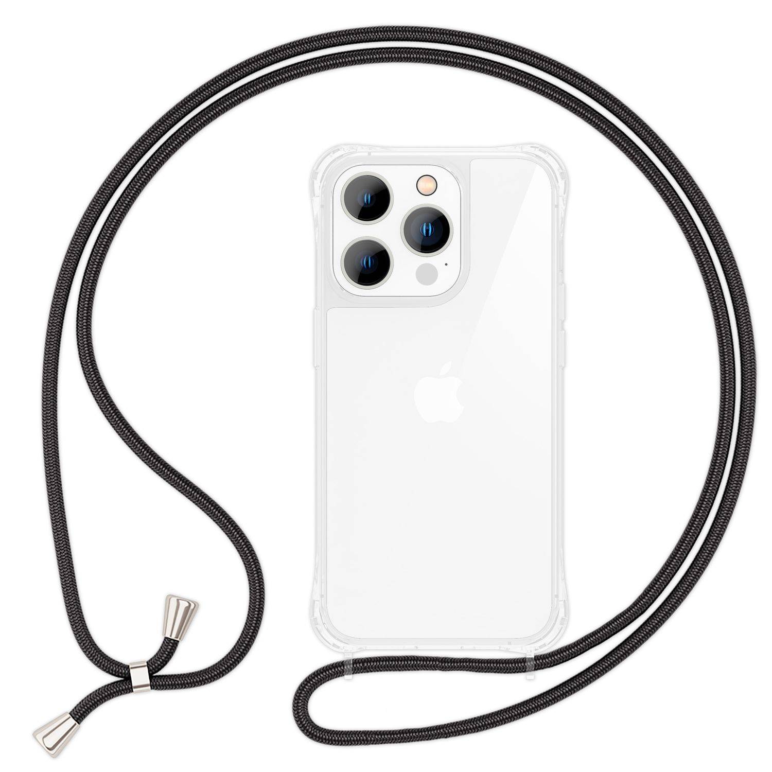 Hülle mit Band für iPhone 15 Pro Handyhülle Umhänge Case Handy Kette Kordel Seil Schwarz-0