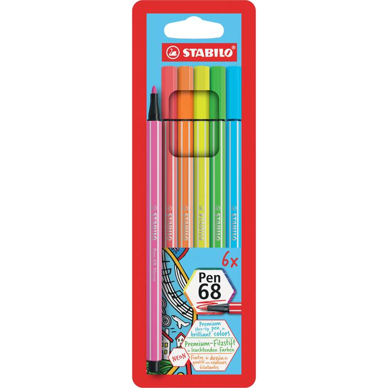 STABILO Fasermaler Pen 68 NEON, 6er Kartonetui-0