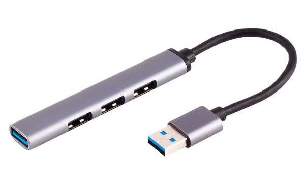 USB-A Hub, 3.0, 4-fach USB-A, ALU, slim, 0,12m-1