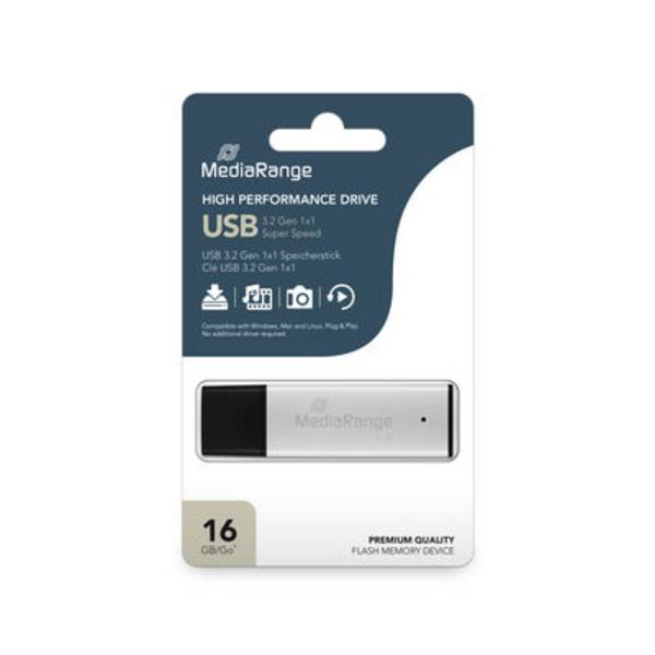 MEDIARANGE USB-Stick USB 3.0 high performance 16Gb alu - USB-Stick - 16 GB - 16