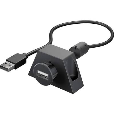 Goobay 95445 USB Verlängerung inkl. Halterung / USB 2.0 Typ A Verlängerungskabel / 480 Mbits USB Kabel / Schwarz / 1,2m