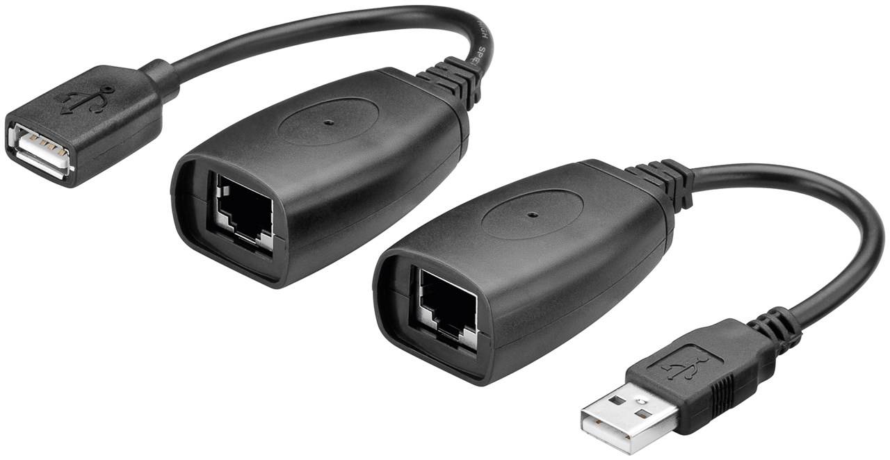 Goobay 93321 USB Verlängerung / USB auf CAT Adapter überbrückt bis 40m / Max. 12 Mbits Ethernet Adapterkabel / Schwarz