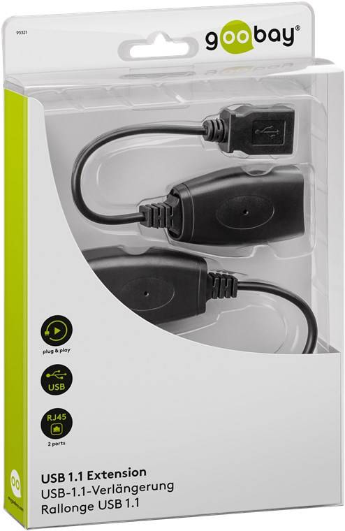 Goobay 93321 USB Verlängerung / USB auf CAT Adapter überbrückt bis 40m / Max. 12 Mbits Ethernet Adapterkabel / Schwarz-2