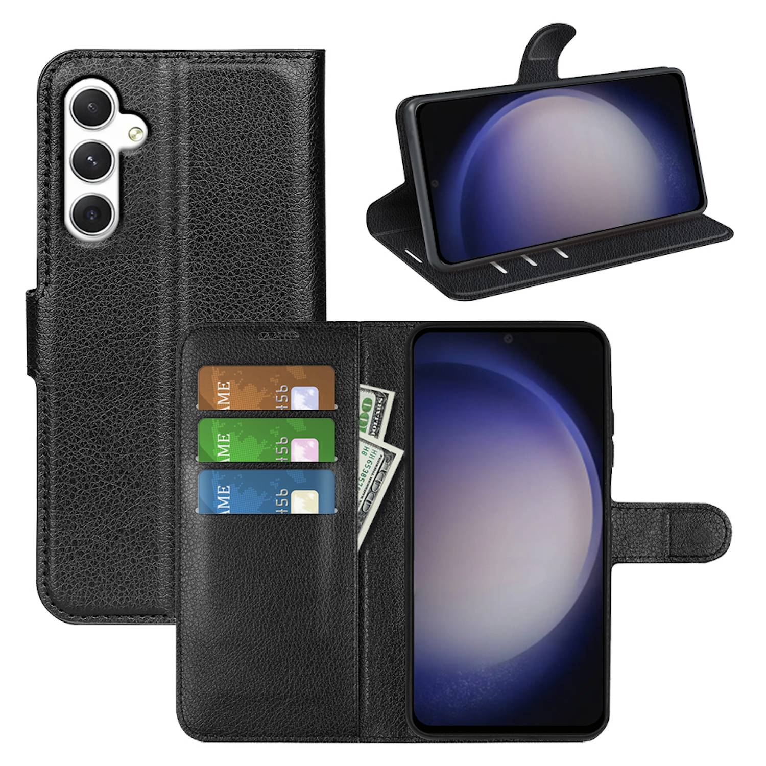 Für Samsung Galaxy S24 Smart Handy Tasche Schwarz Etuis Kunst-Leder Hülle Cover Case Book-0