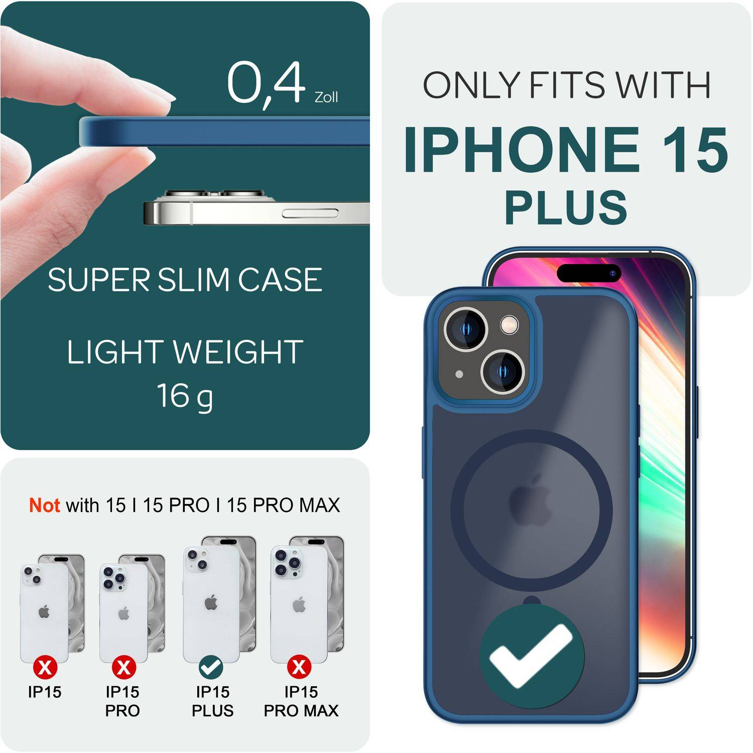 MagSafe Hülle Hybrid für iPhone 15 Plus Frosted Hard Case Schutz Rand Handyhülle Dunkelblau-3