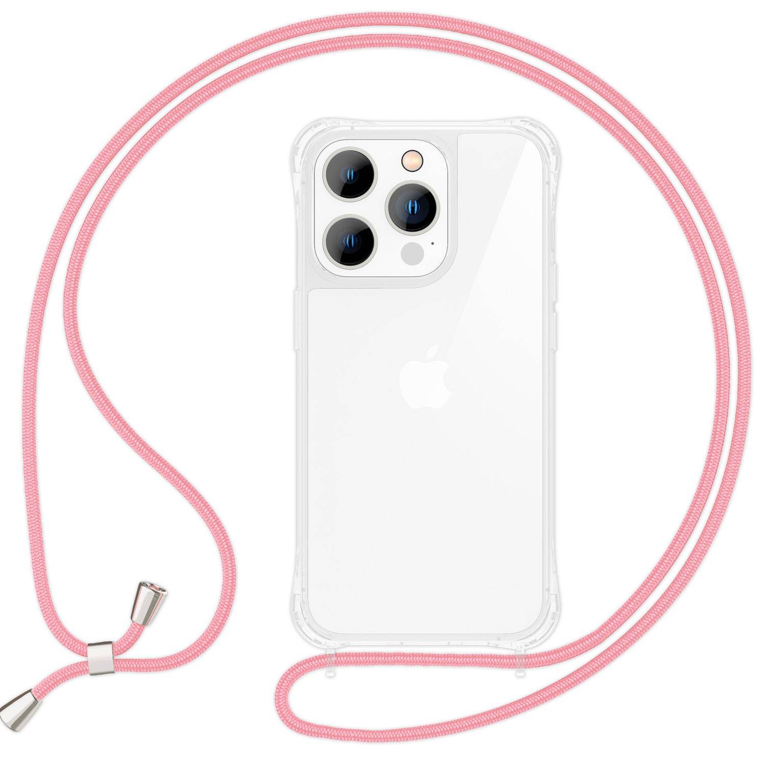 Hülle mit Band für iPhone 15 Pro Max Handyhülle Umhängen Handy Kette Case Kordel Rosa-0