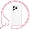 Hülle mit Band für iPhone 15 Pro Max Handyhülle Umhängen Handy Kette Case Kordel Rosa