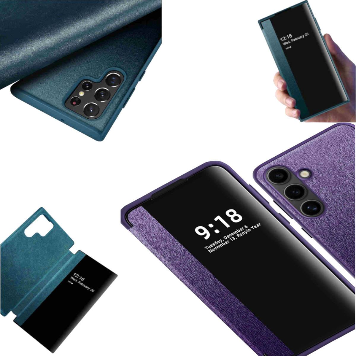 Für Samsung Galaxy S24 View Spiegel Handy Smart Cover Wake UP Funktion Case Lila-0