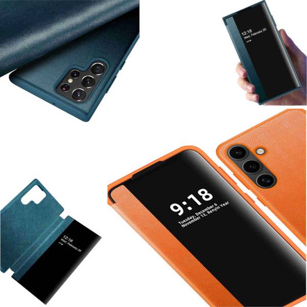 Für Samsung Galaxy S24 View Spiegel Handy Smart Cover Wake UP Funktion Case Orange