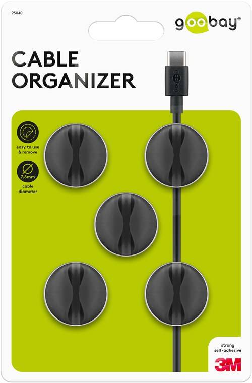Goobay Kabelmanagement 1-Slot, schwarz 5er-Set zum Ordnen und Fixieren, ablösbar Schwarz-1