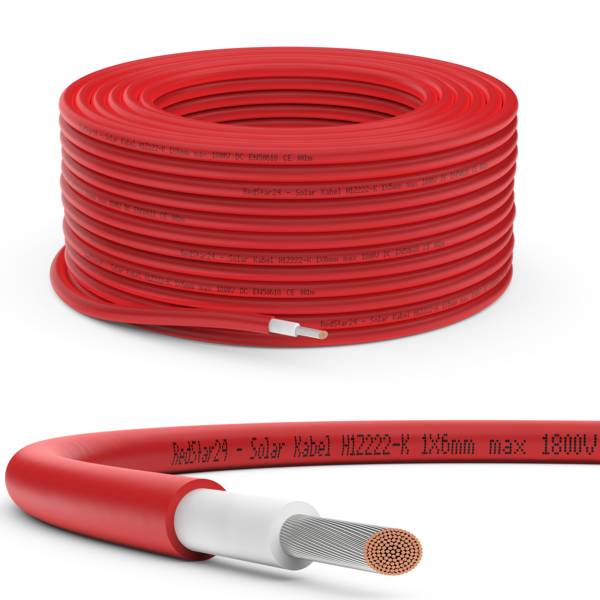 Solarkabel 6mm² TÜV Geprüft Solarleitung PV Kabel für Photovoltaik Anlagen Kupfer Rot 10m