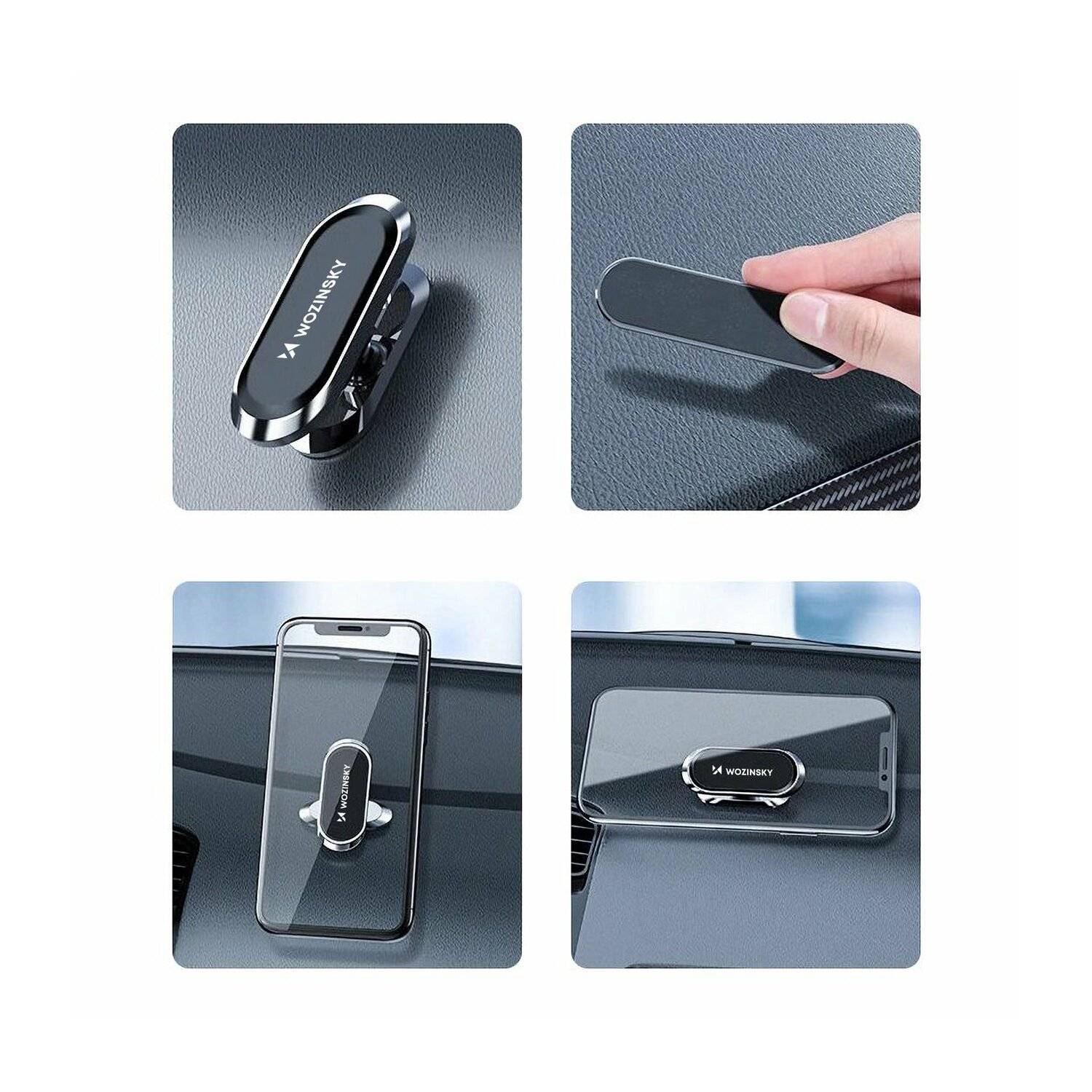 Wozinsky Selbstklebende magnetische 360-Grad-Armaturenbretthalterung Silber-4