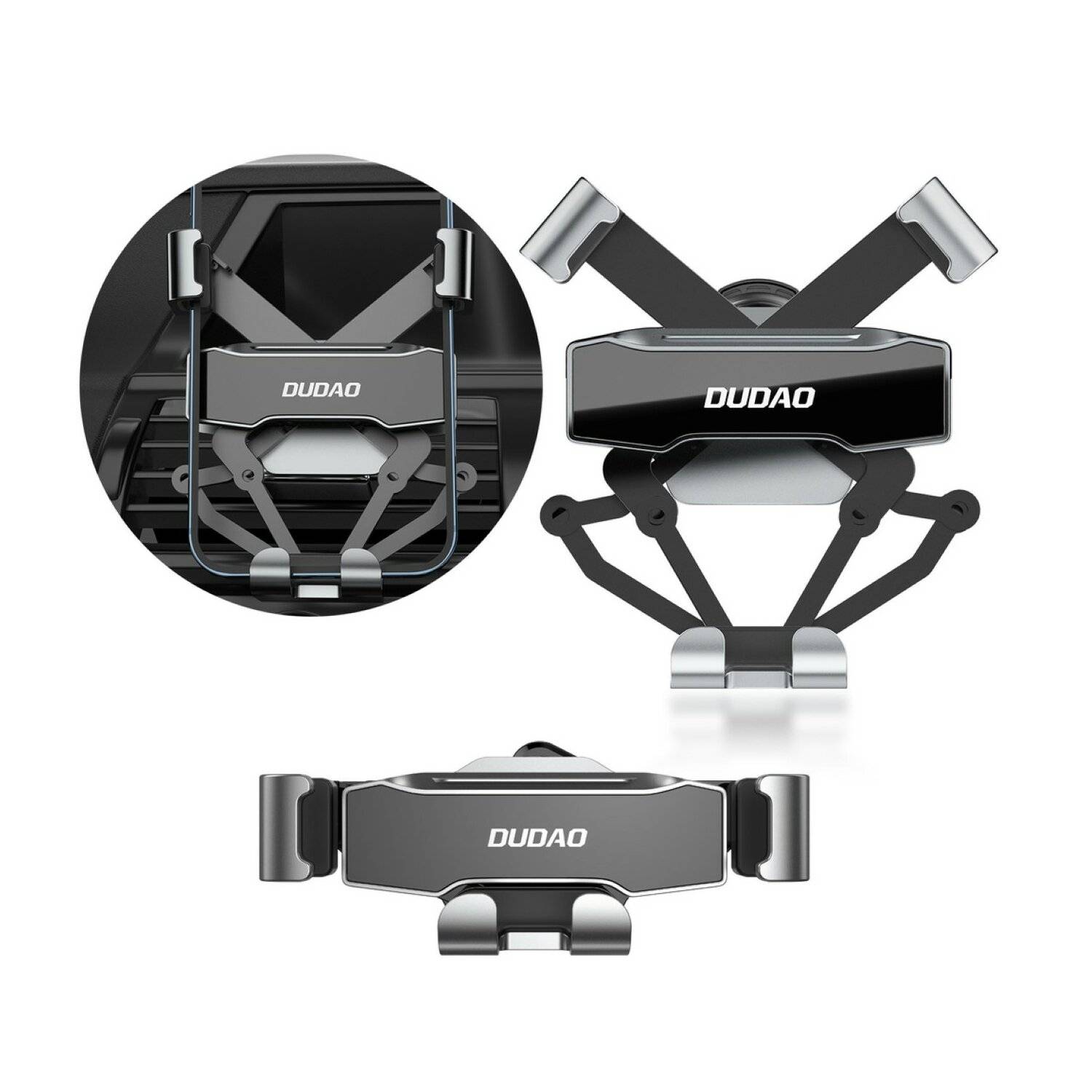Dudao Gravity Auto-Smartphone-Halter Schwarz 360° drehbar aus Silikon für den Lüftungsgitter-0