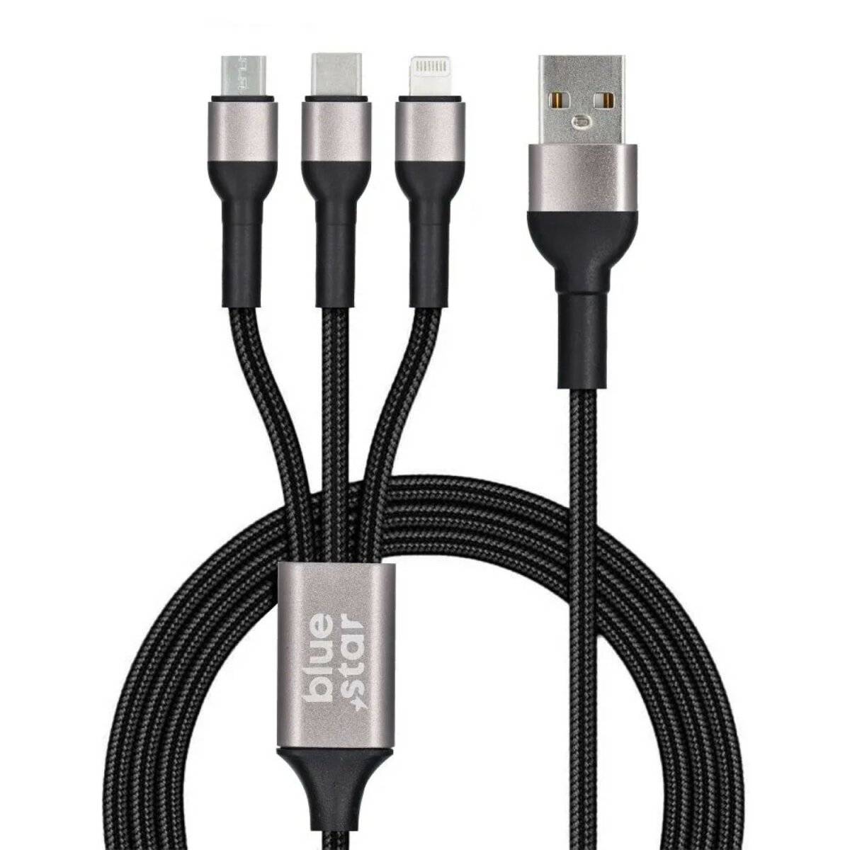 Datenkabel Blue Star – 3in1 mit Micro-USB-, USB-C- und iPhone-Buchsen-1