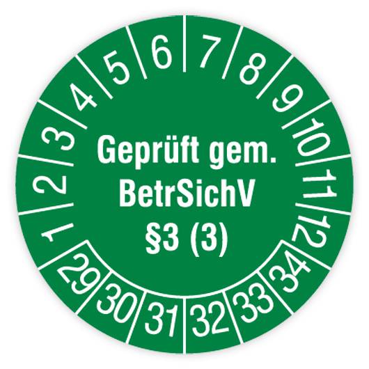 Prüfplakette Leitern und Tritte, gemäß BetrSichV §3(3), 2029, Standardfolie, Ø 30 mm, 108/Heft-0