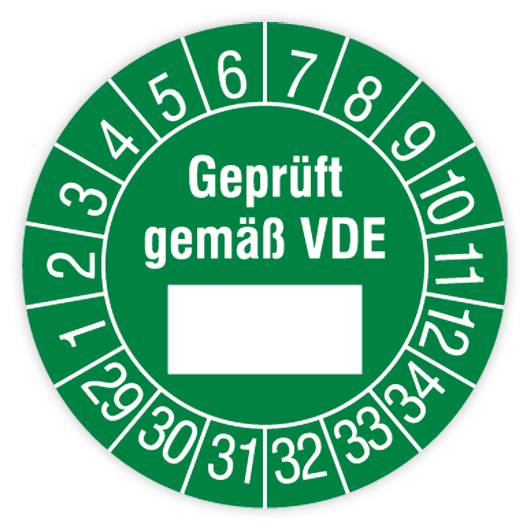 Prüfplakette, Geprüft gemäß VDE, 2029 - 2034, Standardfolie, Ø 30 mm, Heft-0