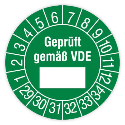 Prüfplakette, Geprüft gemäß VDE, 2029 - 2034, Standardfolie, Ø 30 mm, Heft-0