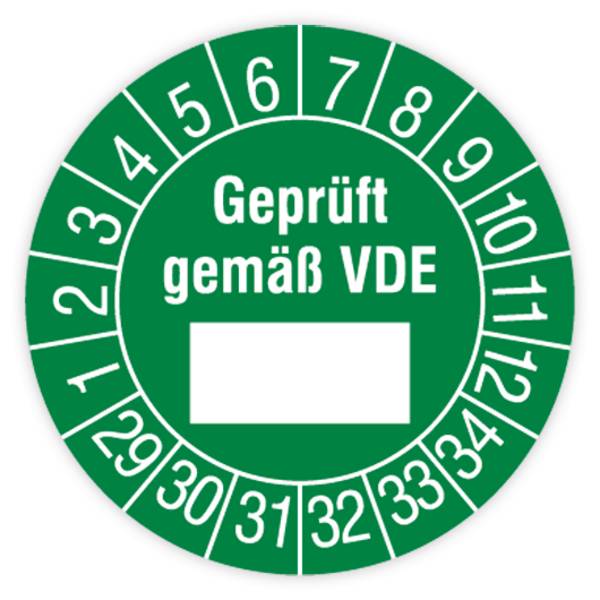 Prüfplakette, Geprüft gemäß VDE, 2029 - 2034, Standardfolie, Ø 30 mm, Heft
