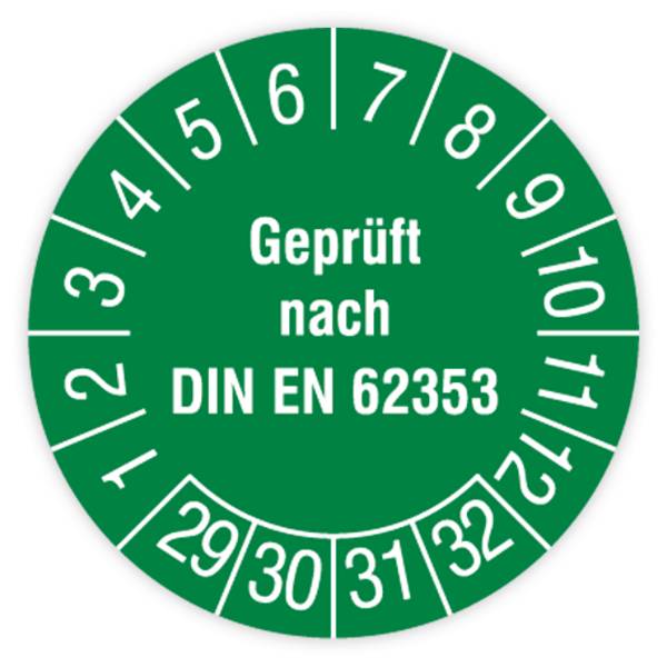 Prüfplakette, Geprüft nach DIN EN 62353, 2029, Dokumentenf. mit Oberflächenschutz, Ø 30 mm, Heft