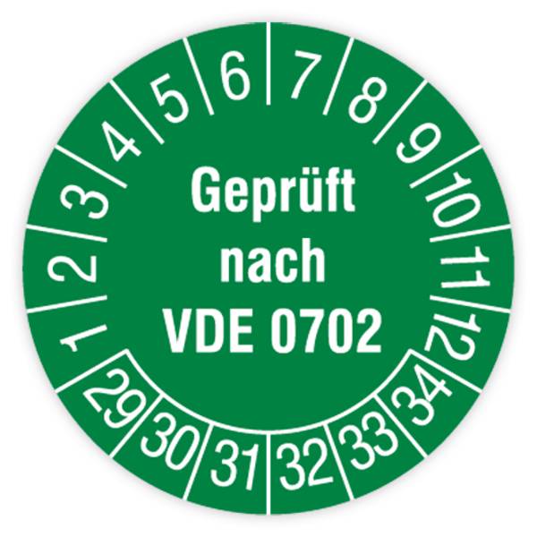 Prüfplakette, Geprüft nach VDE 0702, 2029 - 2034, Standardfolie, Ø 30 mm, Heft