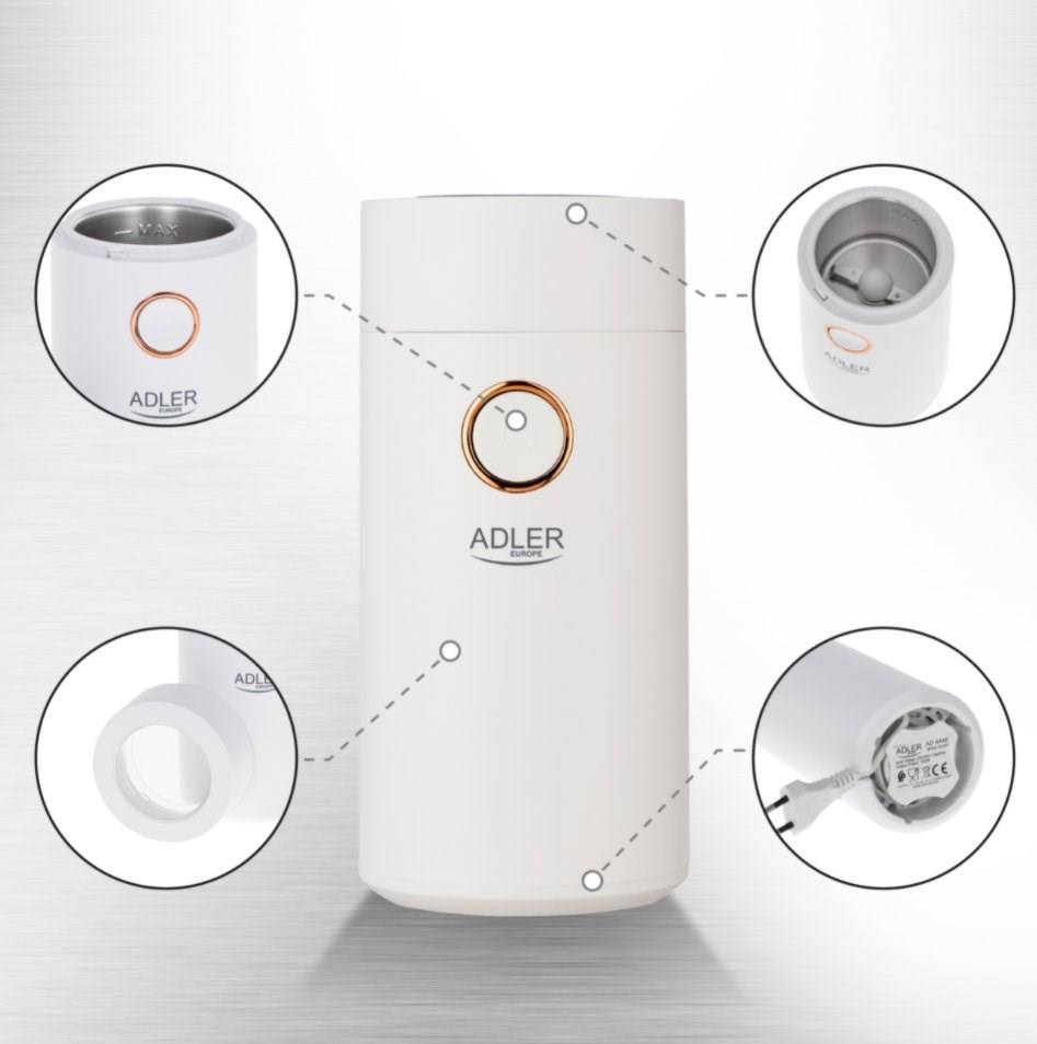 CAMRY - Kavamal? Adler Coffee grinder AD4446wg 150 W, Coffee beans capacity 75 g, Lid safety switch, Baltas-2