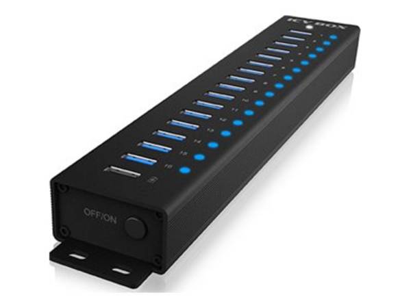 IB-HUB1717-U3, 16+1 port USB Hub, 16x USB, 1x USB Laden, USB 3.2 Gen 1, 96W Netzteil, Aluminium, schw.