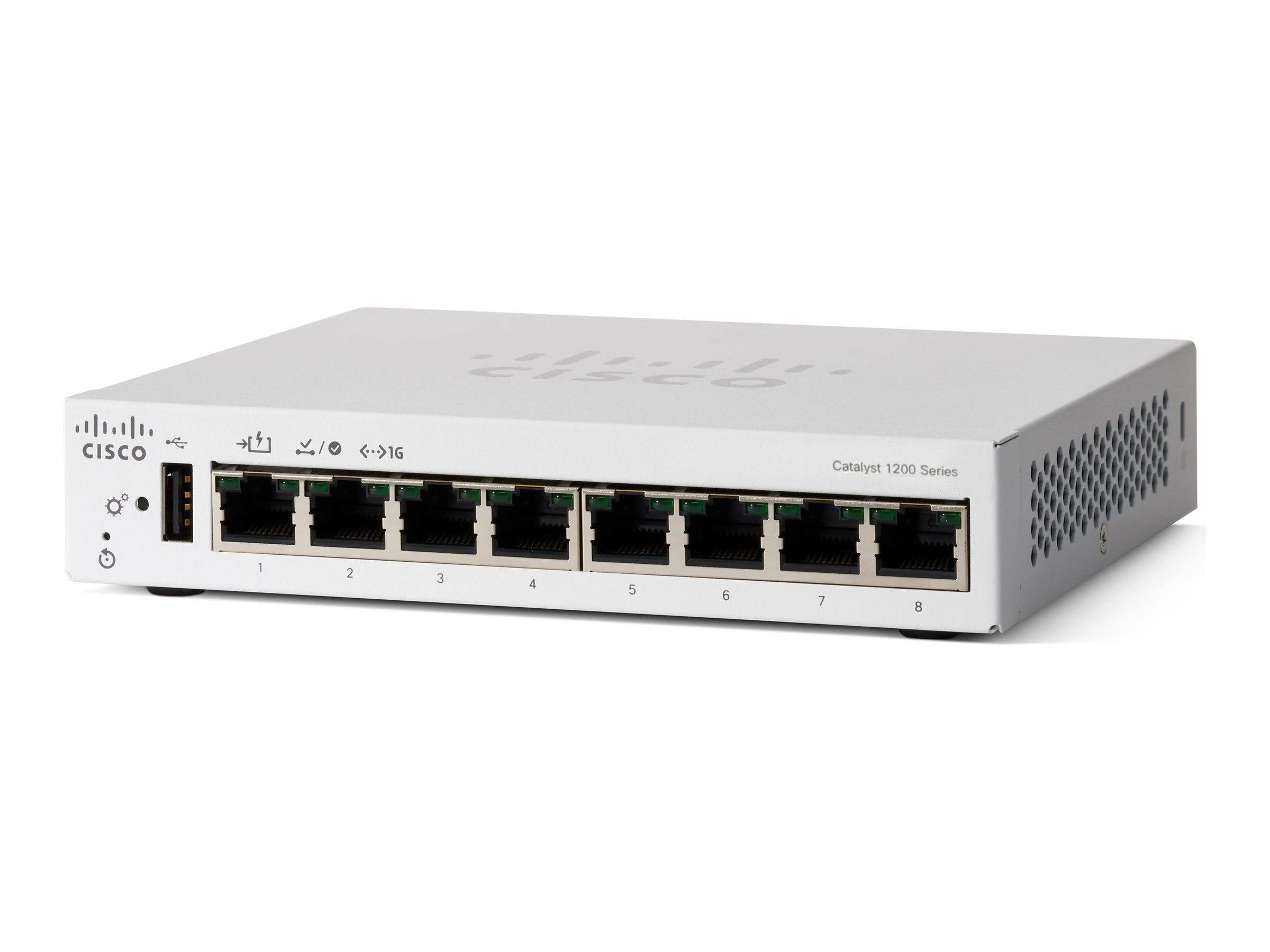 Cisco Catalyst 1200-8T-D - Switch - Gigabit Ethernet - L3 - Smart - 8 x 10/100/1000 - Desktop - PoE (67 W)-0