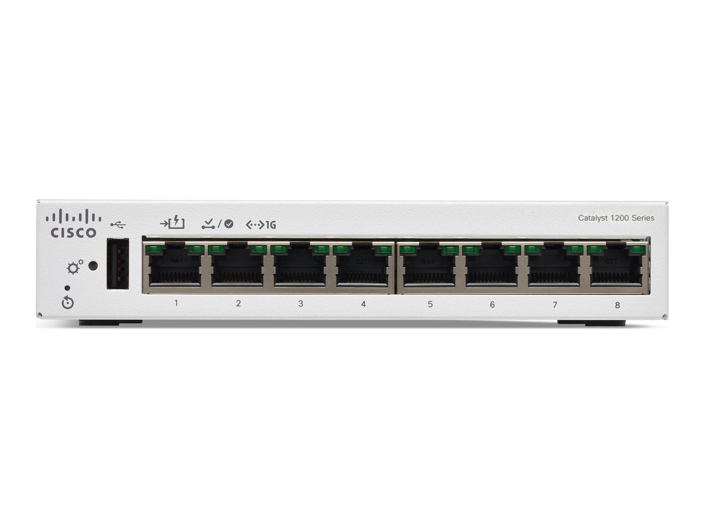 Cisco Catalyst 1200-8T-D - Switch - Gigabit Ethernet - L3 - Smart - 8 x 10/100/1000 - Desktop - PoE (67 W)-1