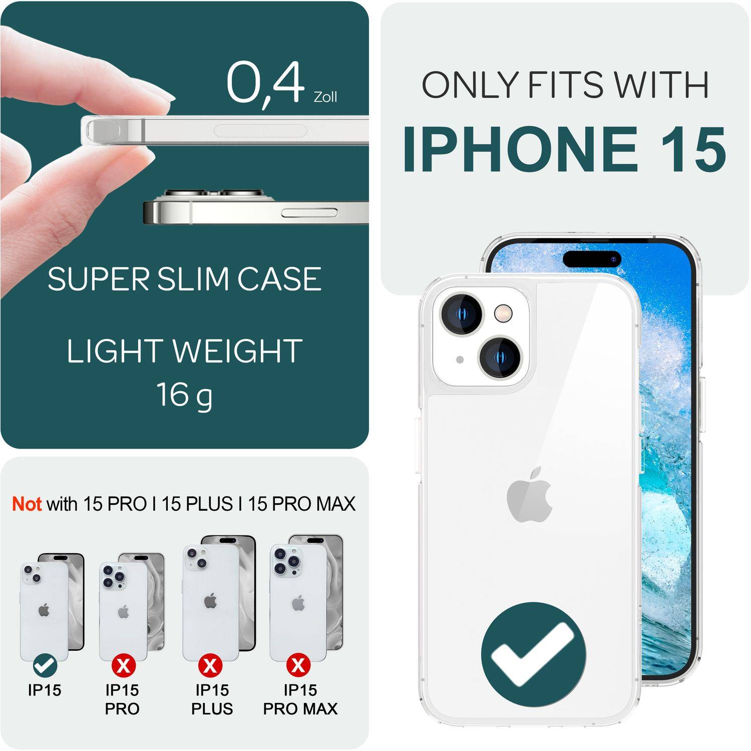 Hülle Klar für iPhone 15 Clear Hard Case Schutz Tasche Handyhülle Hart PC Cover-3