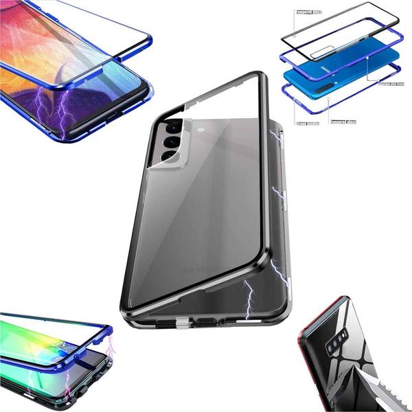 Für Samsung Galaxy S24 Handy Tasche 360 Magnet Glas Bumper Metall Hülle Etuis Case Cover