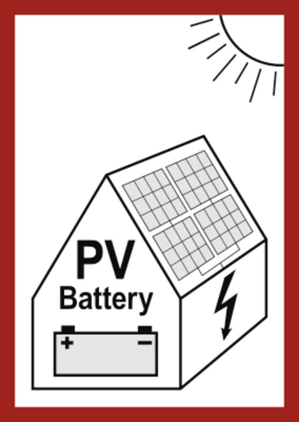 Aufkleber Hinweis auf eine PV-Anlage mit Batteriespeicher, Folie, 105x148 mm