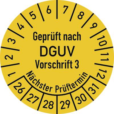 Prüfplakette Geprüft nach DGUV V3..., 2026-2031, Folie, Ø 30 mm, 500 Stück/Rolle-0