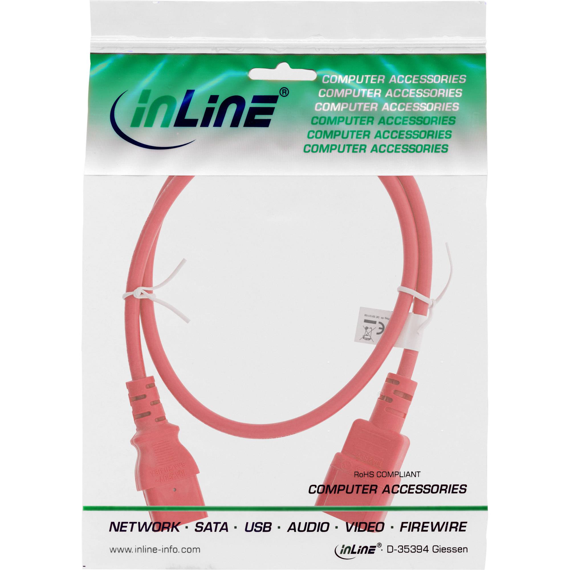 InLine® Kaltgeräteverlängerung, C13 auf C14, rot, 1m-1