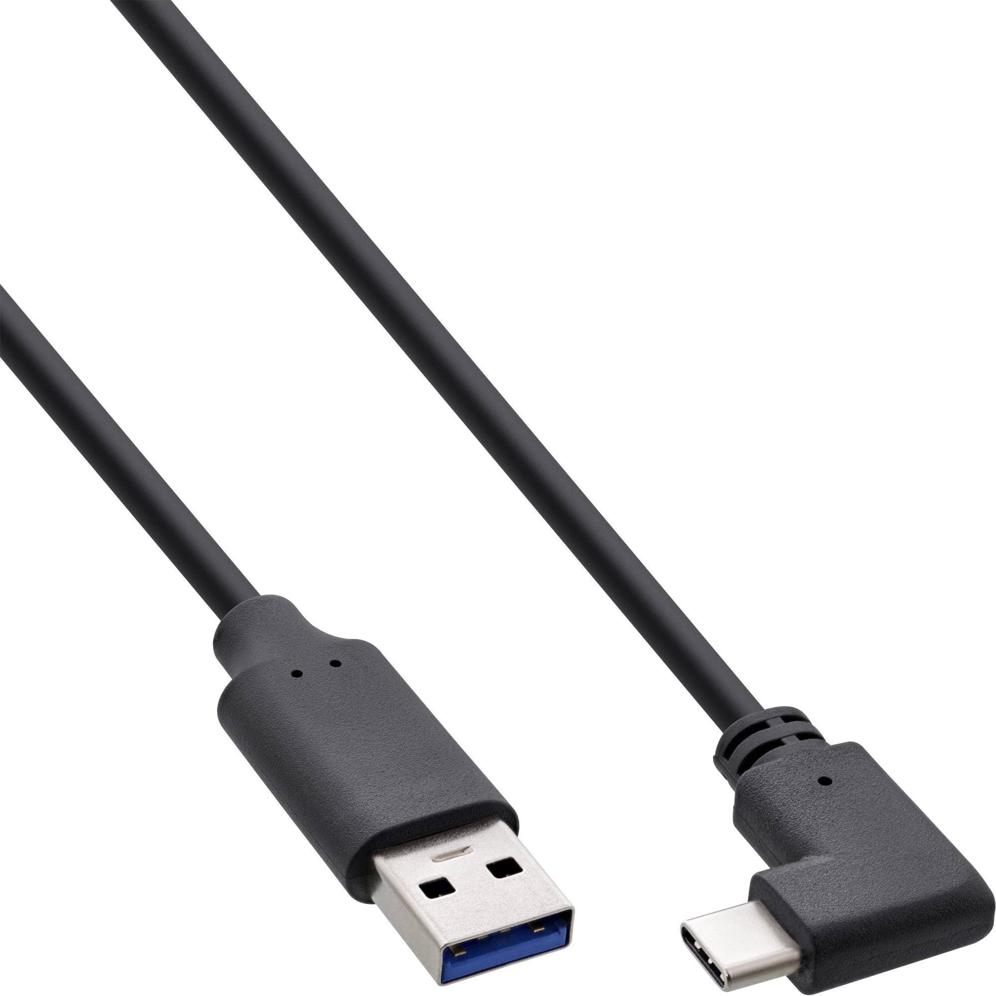 InLine® USB 3.2 Kabel, USB-C Stecker gewinkelt an A Stecker, schwarz, 0,3m-0