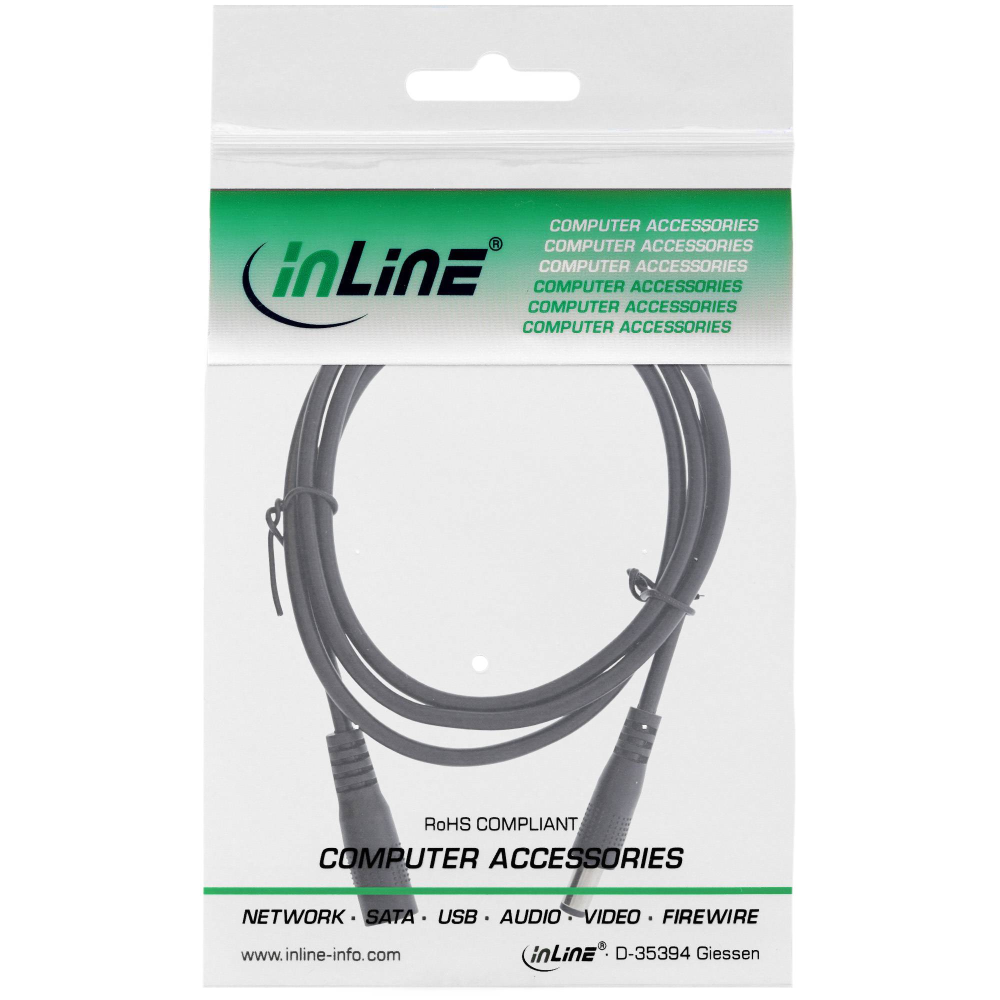 InLine® DC Verlängerungskabel, DC Stecker/Buchse 5,5x2,1mm, AWG 18, schwarz, 1m-1
