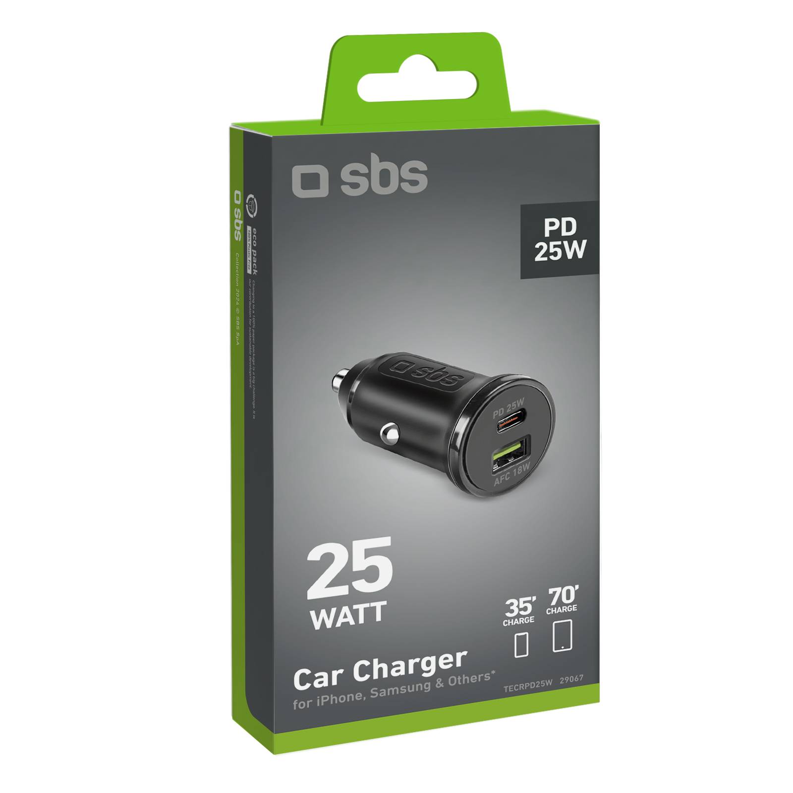 SBS Auto-Netzteil - 25 watt - PD - 2 Ausgabeanschlussstellen (USB-C, USB)-1