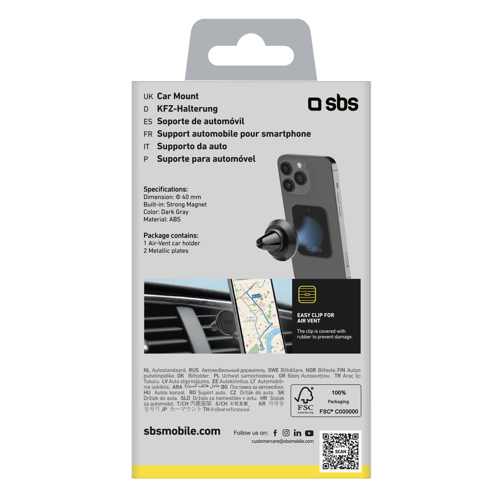 SBS Air Vent Car Clip Magnetic Plug - Schwarz-2