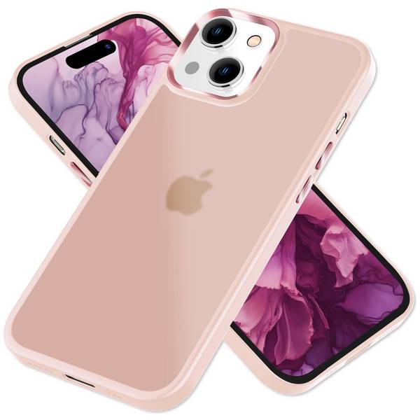Hybrid Hülle für iPhone 15 Frosted Case Handyhülle Schutz Rand Handy Tasche Etui Rosa