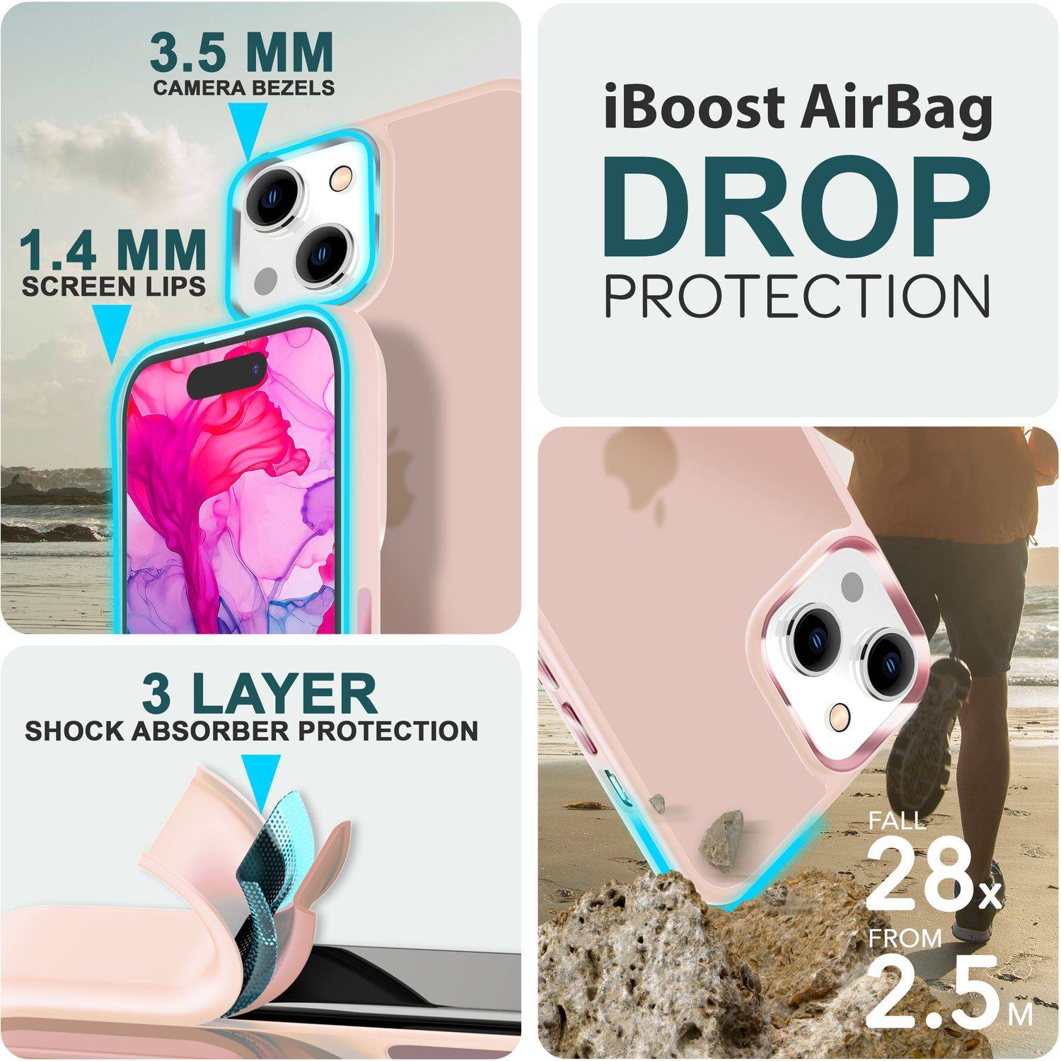 Hybrid Hülle für iPhone 15 Frosted Case Handyhülle Schutz Rand Handy Tasche Etui Rosa-1